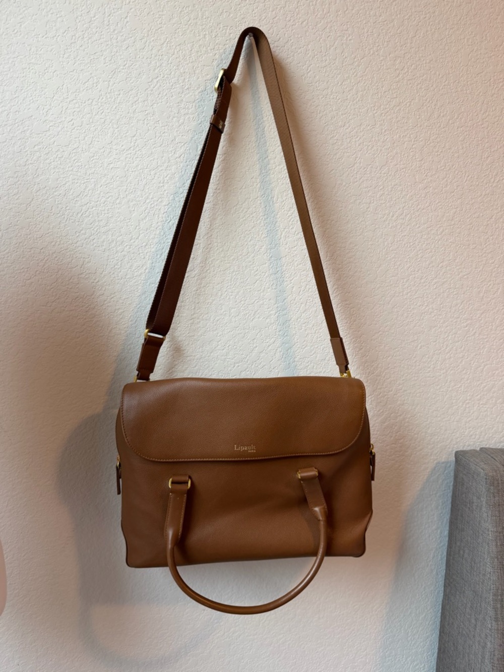 Lipault Brown cognac leather Crossbody Satchel